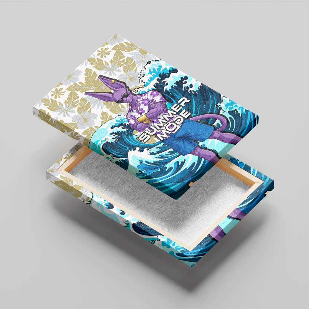 Beerus Dragon Ball Summer Theme Canvas Wall Art with Floral Shirt Sunglasses Shenron and Ocean Wave Background - The Mazicc