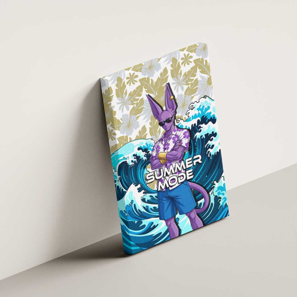 Beerus Dragon Ball Summer Theme Canvas Wall Art with Floral Shirt Sunglasses Shenron and Ocean Wave Background - The Mazicc