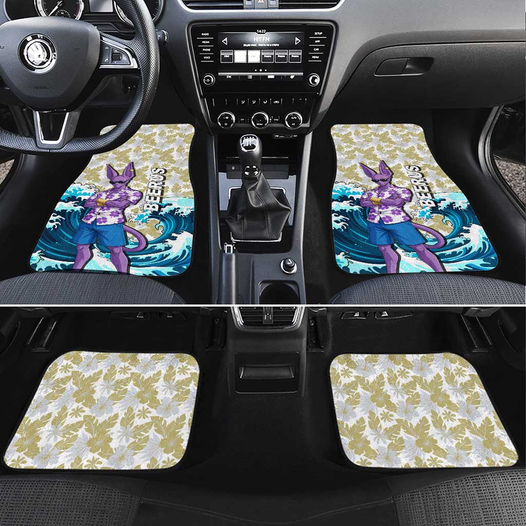 Beerus Dragon Ball Summer Theme Car Mats with Floral Shirt Sunglasses Shenron and Ocean Wave Background - The Mazicc