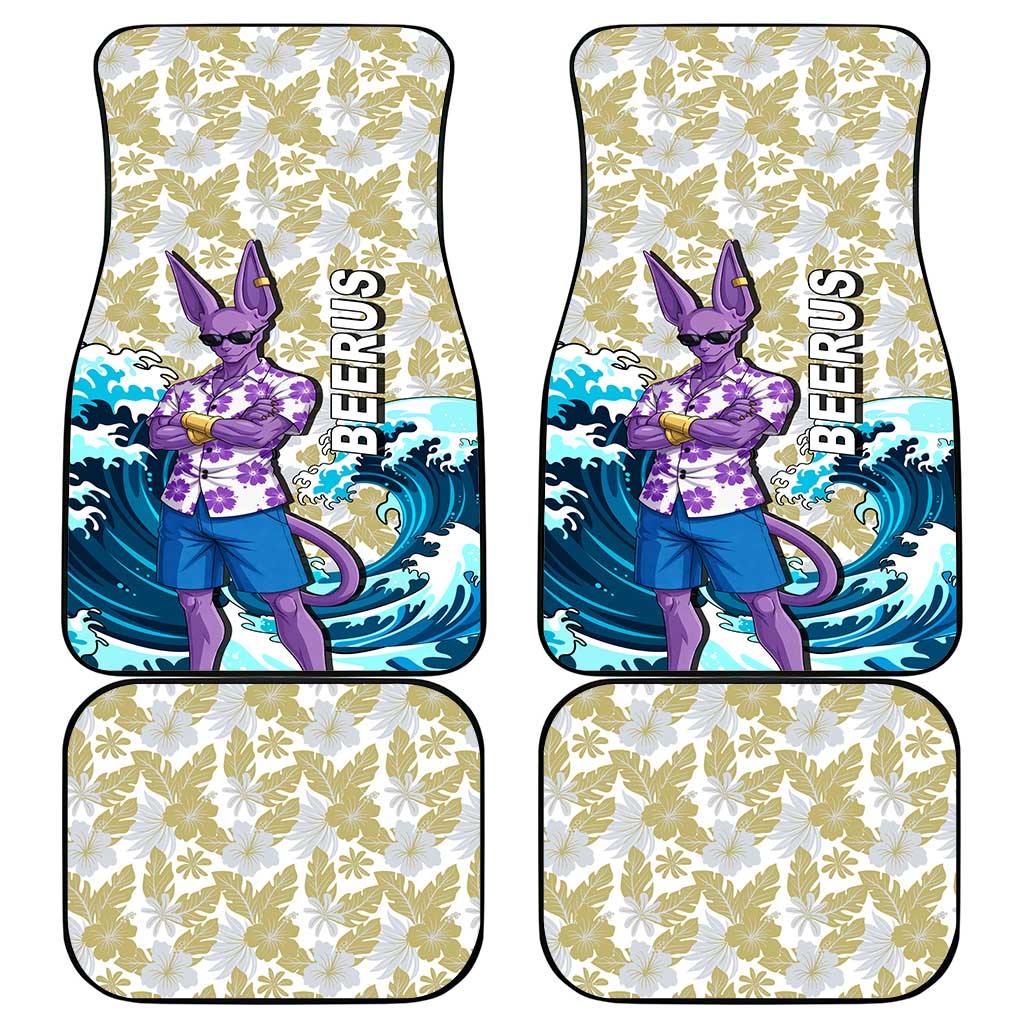Beerus Dragon Ball Summer Theme Car Mats with Floral Shirt Sunglasses Shenron and Ocean Wave Background - The Mazicc