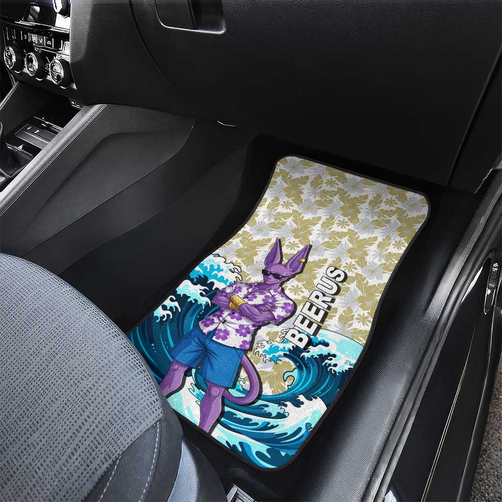 Beerus Dragon Ball Summer Theme Car Mats with Floral Shirt Sunglasses Shenron and Ocean Wave Background - The Mazicc