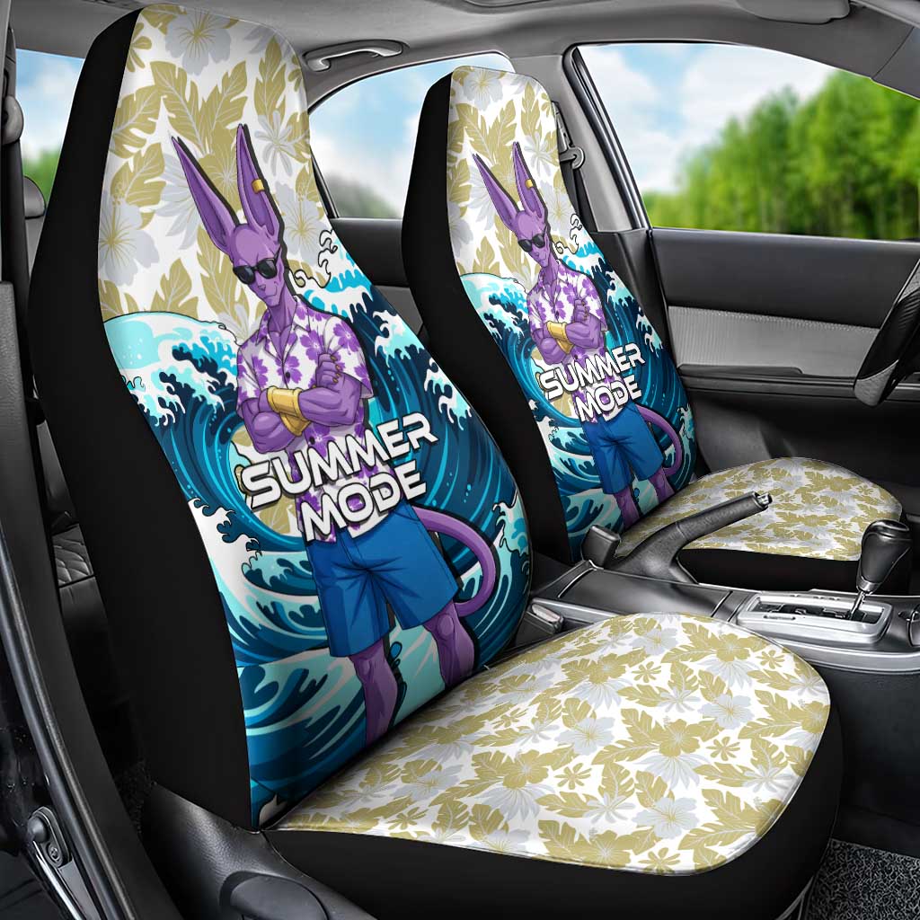 Beerus Dragon Ball Summer Theme Car Seat Cover with Floral Shirt Sunglasses Shenron and Ocean Wave Background - The Mazicc