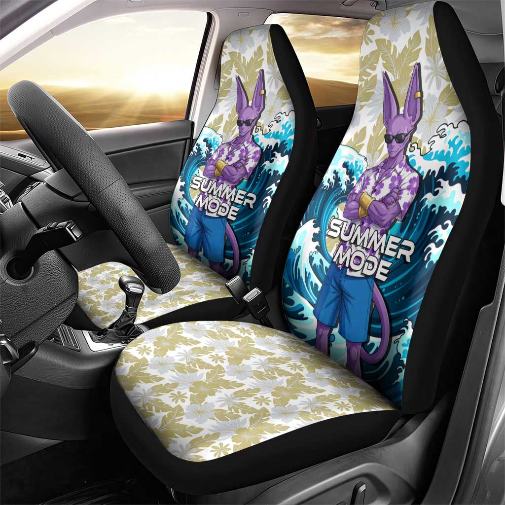 Beerus Dragon Ball Summer Theme Car Seat Cover with Floral Shirt Sunglasses Shenron and Ocean Wave Background - The Mazicc