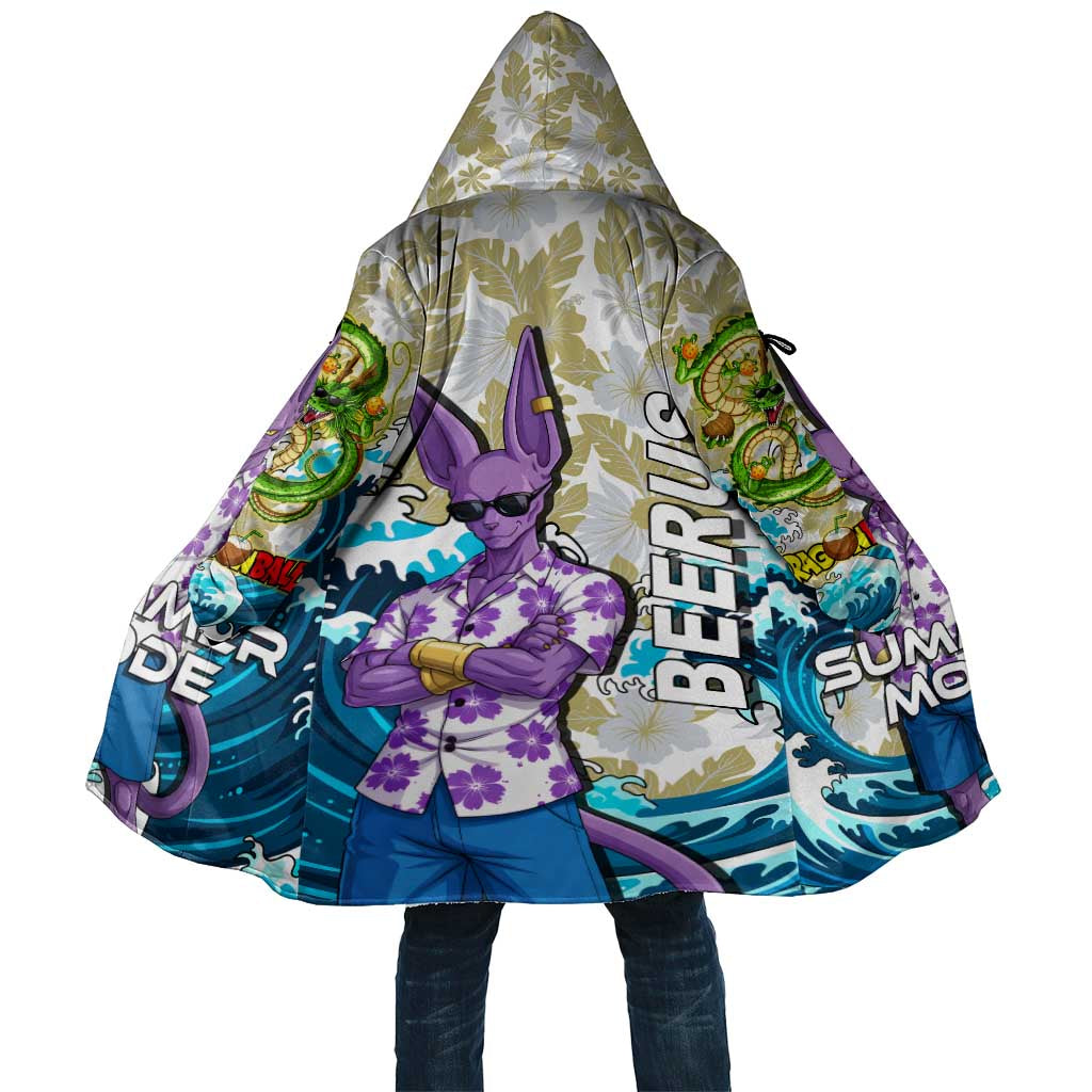 Beerus Dragon Ball Summer Theme Cloak with Floral Shirt Sunglasses Shenron and Ocean Wave Background - The Mazicc