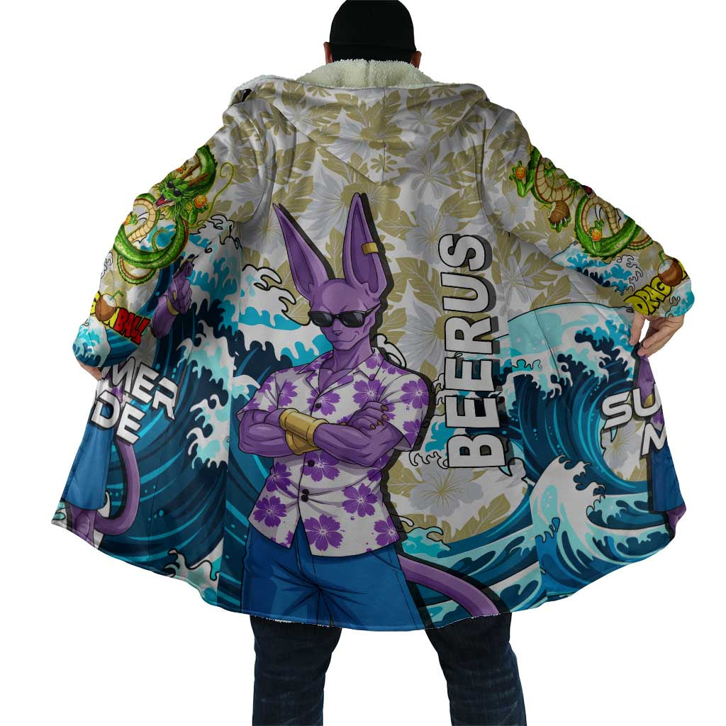 Beerus Dragon Ball Summer Theme Cloak with Floral Shirt Sunglasses Shenron and Ocean Wave Background - The Mazicc