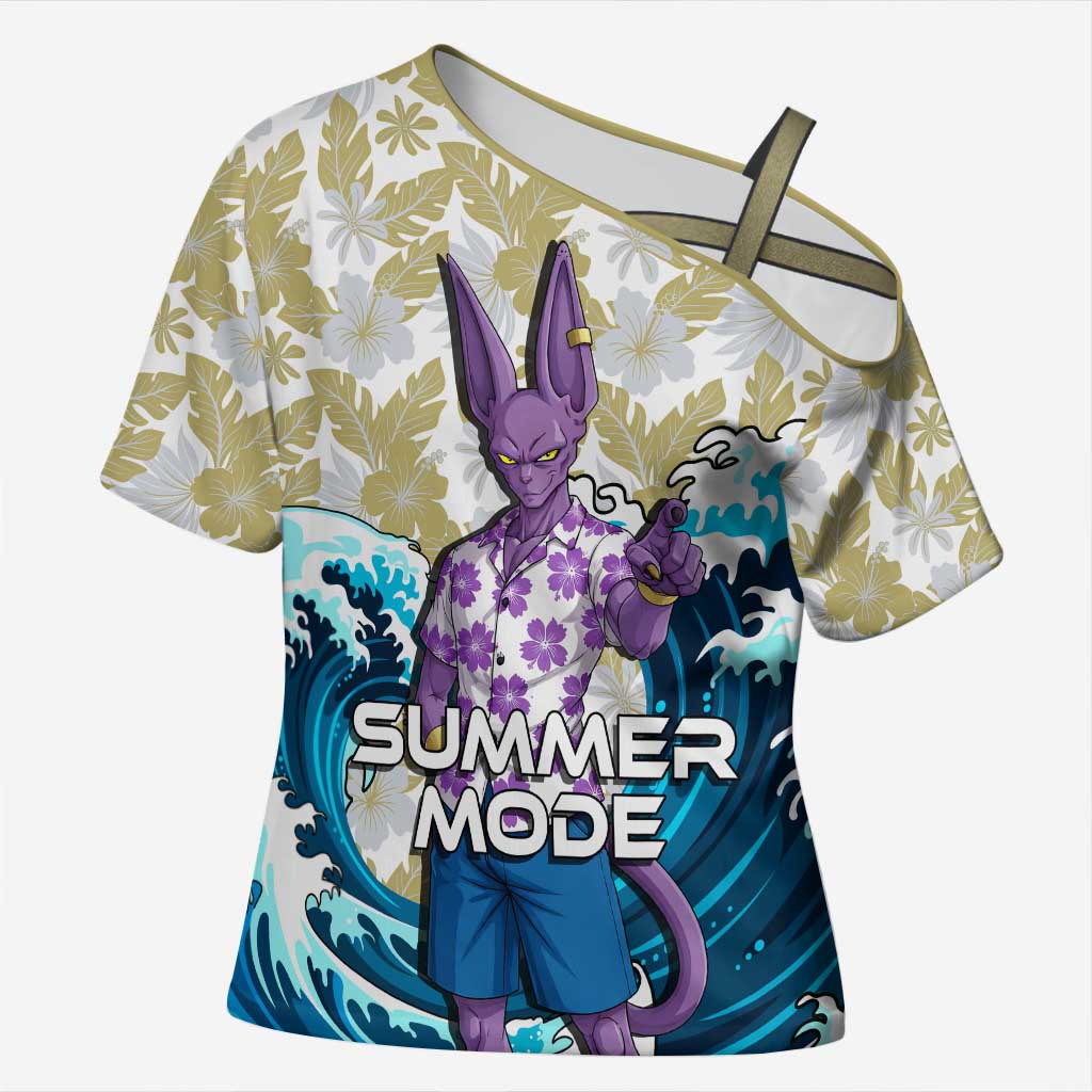 Beerus Dragon Ball Summer Theme Cross Shoulder Shirt with Floral Shirt Sunglasses Shenron and Ocean Wave Background - The Mazicc