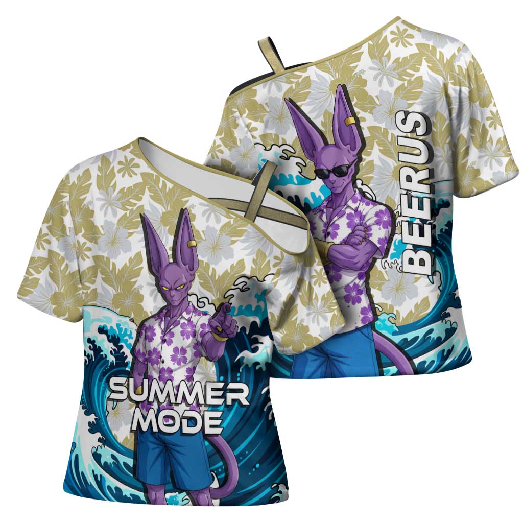 Beerus Dragon Ball Summer Theme Cross Shoulder Shirt with Floral Shirt Sunglasses Shenron and Ocean Wave Background - The Mazicc