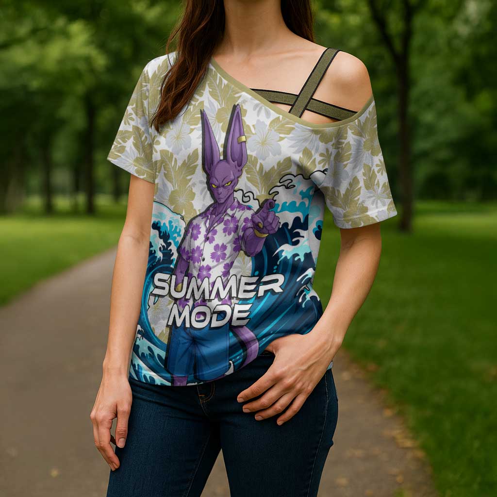 Beerus Dragon Ball Summer Theme Cross Shoulder Shirt with Floral Shirt Sunglasses Shenron and Ocean Wave Background - The Mazicc