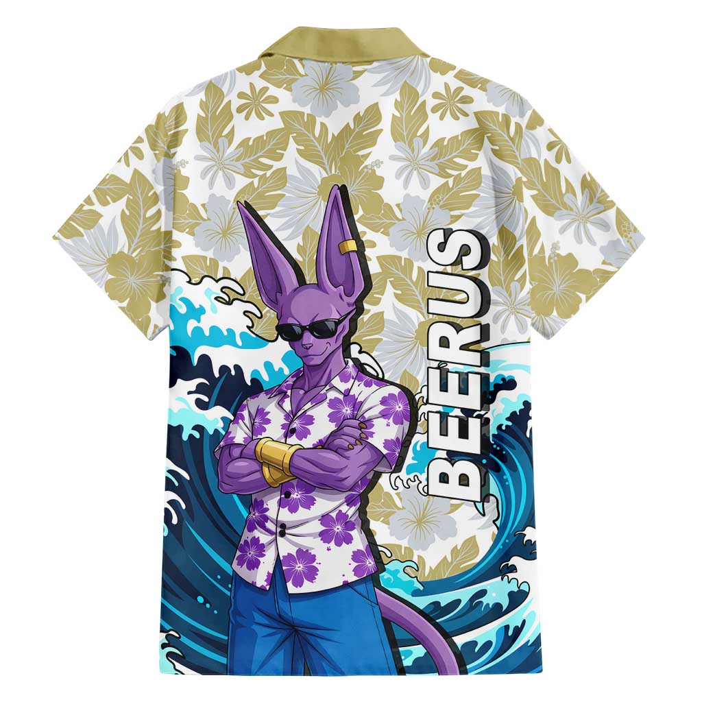 Beerus Dragon Ball Summer Theme Family Matching Summer Maxi Dress and Hawaiian Shirt with Floral Shirt Sunglasses Shenron and Ocean Wave Background