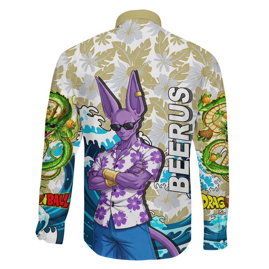 Beerus Dragon Ball Summer Theme Family Matching Summer Maxi Dress and Hawaiian Shirt with Floral Shirt Sunglasses Shenron and Ocean Wave Background