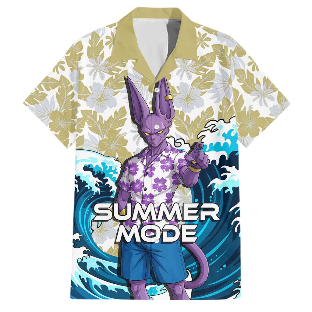 Beerus Dragon Ball Summer Theme Family Matching Tank Maxi Dress and Hawaiian Shirt with Floral Shirt Sunglasses Shenron and Ocean Wave Background