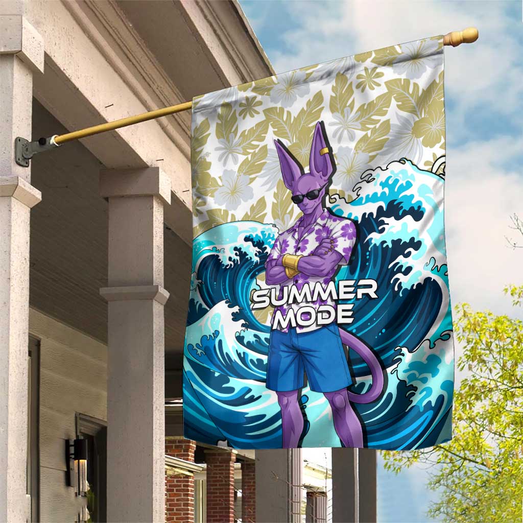 Beerus Dragon Ball Summer Theme Garden Flag with Floral Shirt Sunglasses Shenron and Ocean Wave Background - The Mazicc