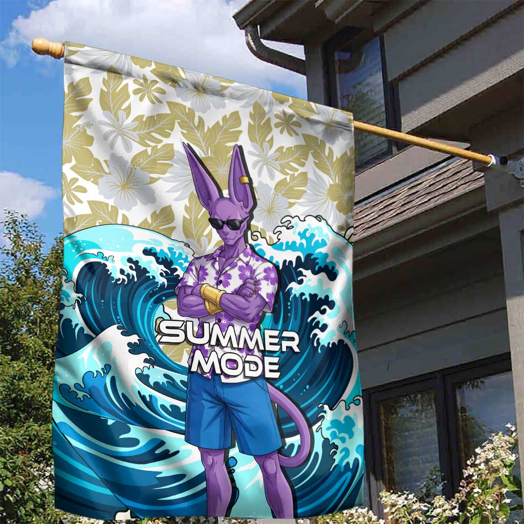 Beerus Dragon Ball Summer Theme Garden Flag with Floral Shirt Sunglasses Shenron and Ocean Wave Background - The Mazicc