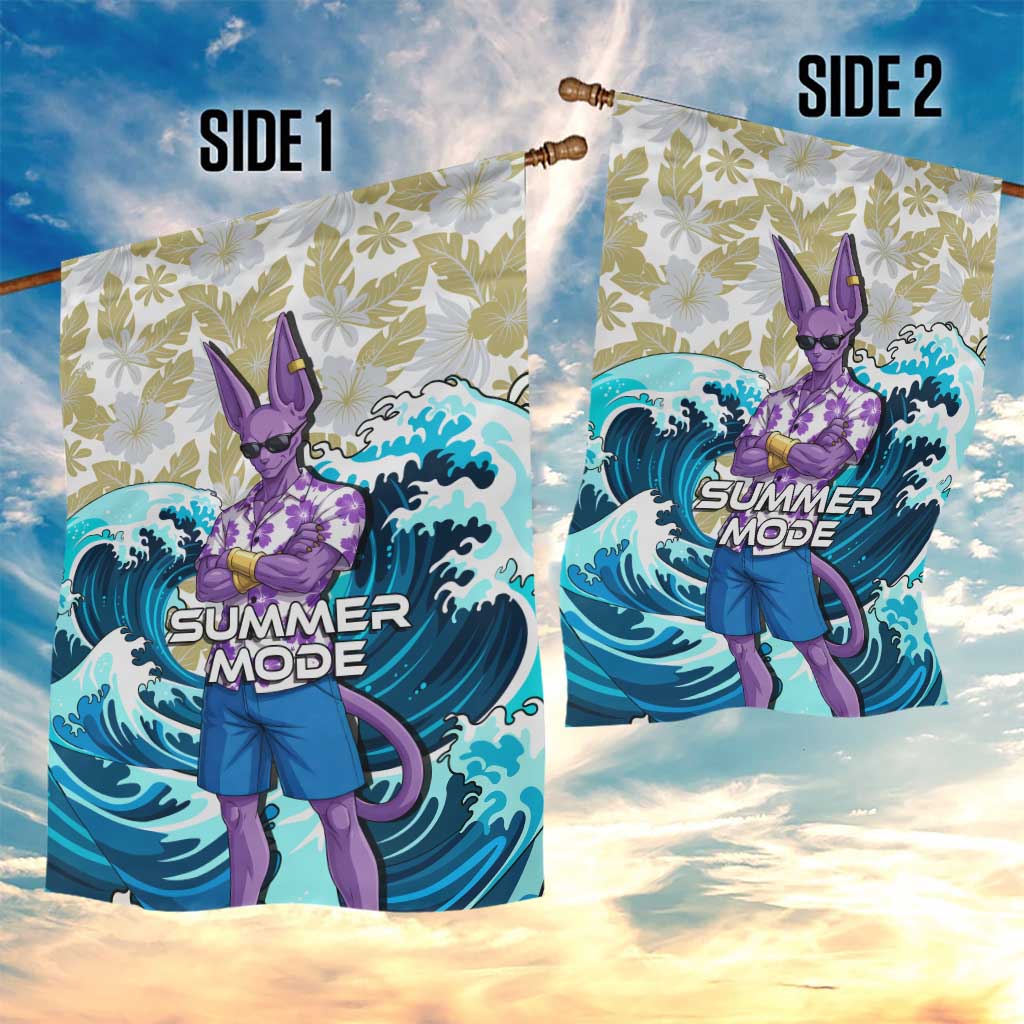 Beerus Dragon Ball Summer Theme Garden Flag with Floral Shirt Sunglasses Shenron and Ocean Wave Background - The Mazicc