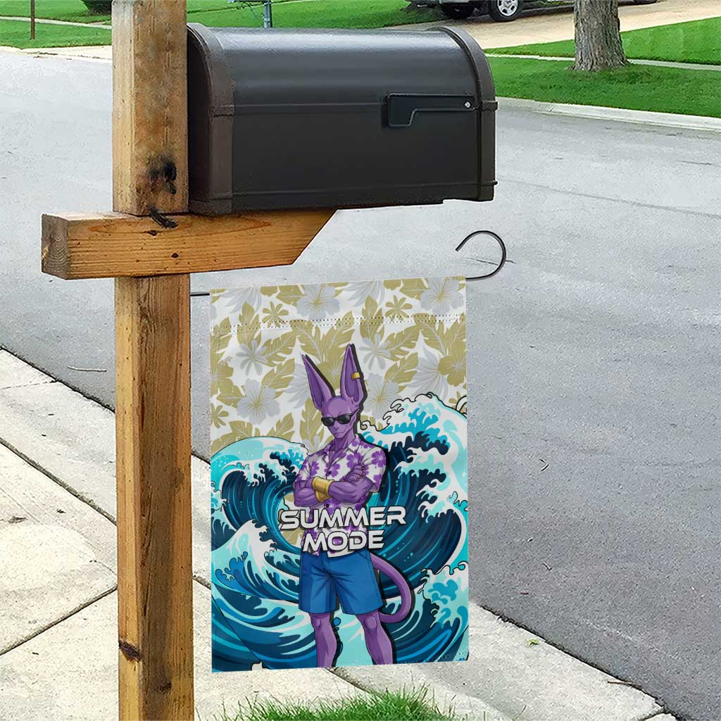 Beerus Dragon Ball Summer Theme Garden Flag with Floral Shirt Sunglasses Shenron and Ocean Wave Background - The Mazicc