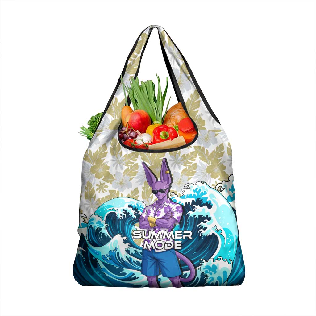 Beerus Dragon Ball Summer Theme Grocery Bag with Floral Shirt Sunglasses Shenron and Ocean Wave Background - The Mazicc