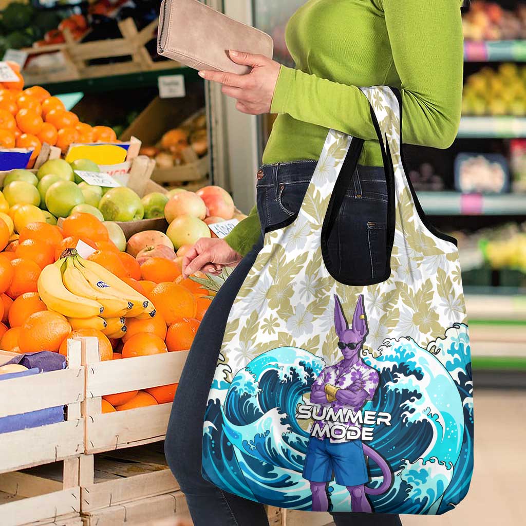 Beerus Dragon Ball Summer Theme Grocery Bag with Floral Shirt Sunglasses Shenron and Ocean Wave Background - The Mazicc