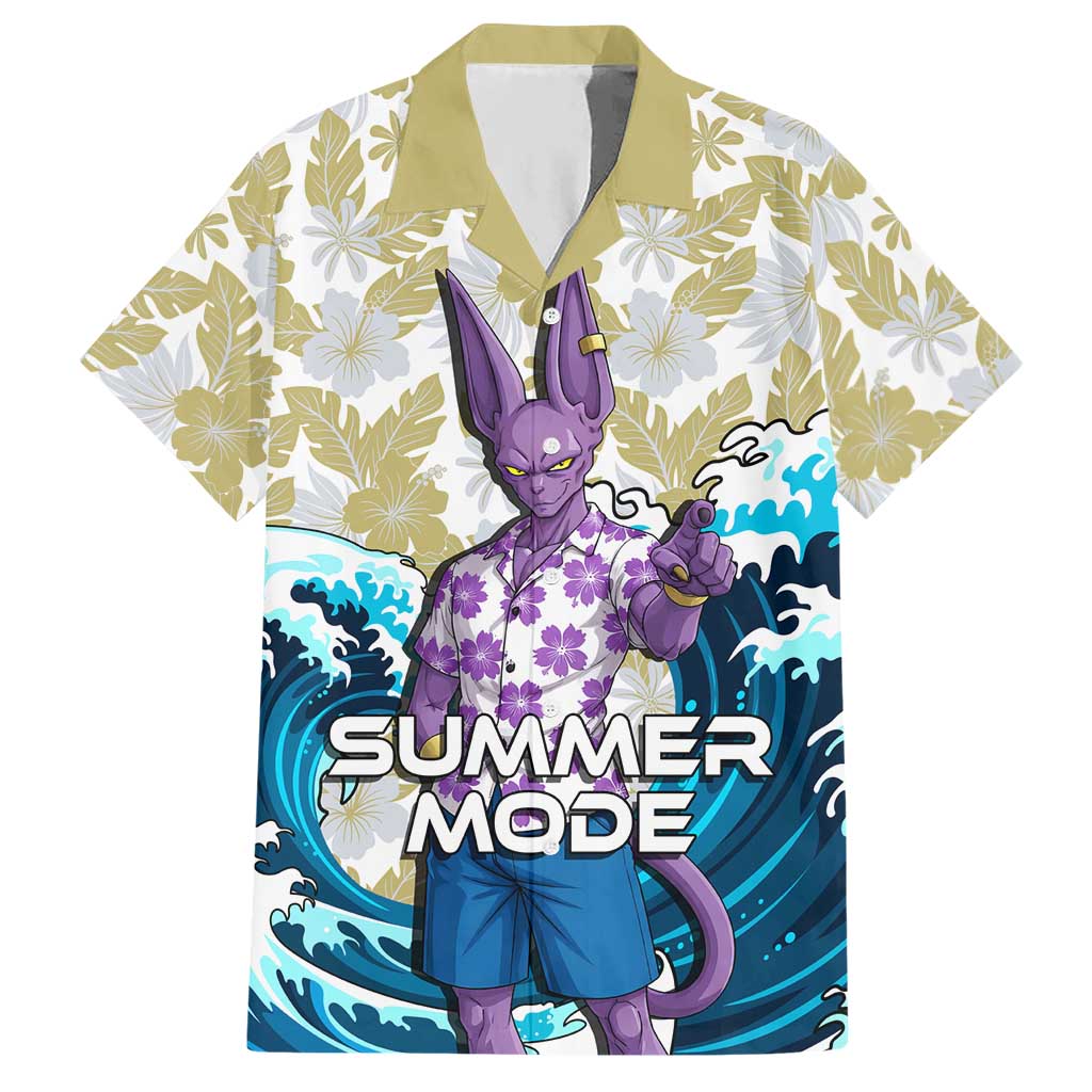 Beerus Dragon Ball Summer Theme Hawaiian Shirt with Floral Shirt Sunglasses Shenron and Ocean Wave Background - The Mazicc