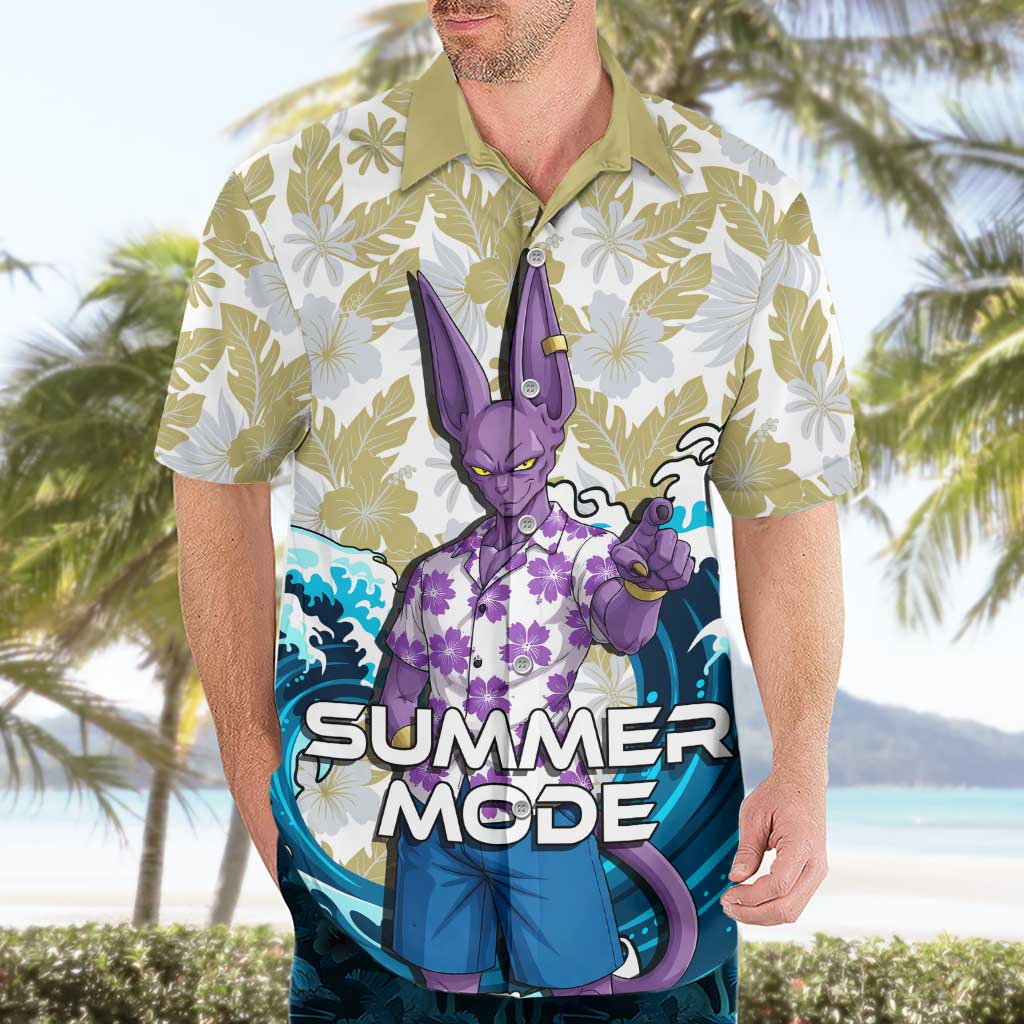 Beerus Dragon Ball Summer Theme Hawaiian Shirt with Floral Shirt Sunglasses Shenron and Ocean Wave Background - The Mazicc