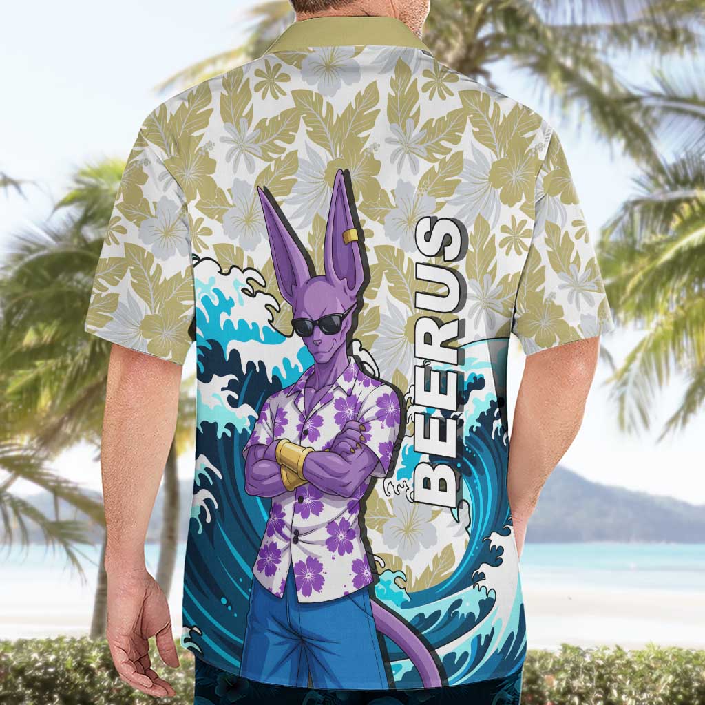 Beerus Dragon Ball Summer Theme Hawaiian Shirt with Floral Shirt Sunglasses Shenron and Ocean Wave Background - The Mazicc