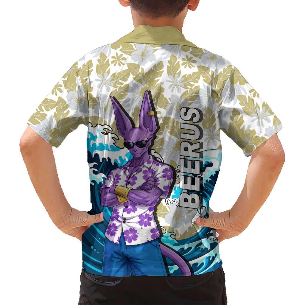 Beerus Dragon Ball Summer Theme Hawaiian Shirt with Floral Shirt Sunglasses Shenron and Ocean Wave Background - The Mazicc
