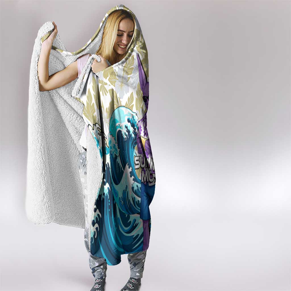 Beerus Dragon Ball Summer Theme Hooded Blanket with Floral Shirt Sunglasses Shenron and Ocean Wave Background - The Mazicc