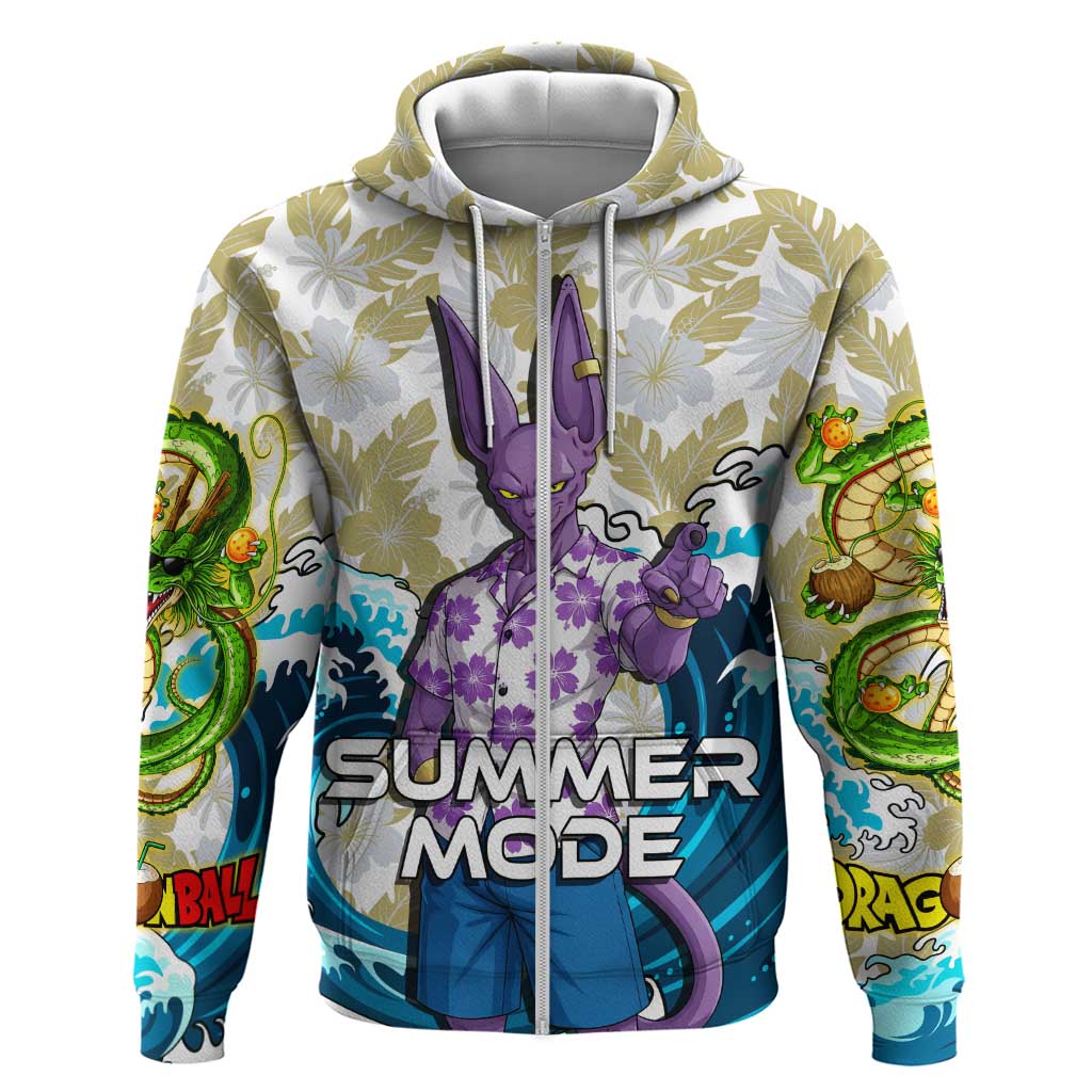 Beerus Dragon Ball Summer Theme Hoodie with Floral Shirt Sunglasses Shenron and Ocean Wave Background - The Mazicc