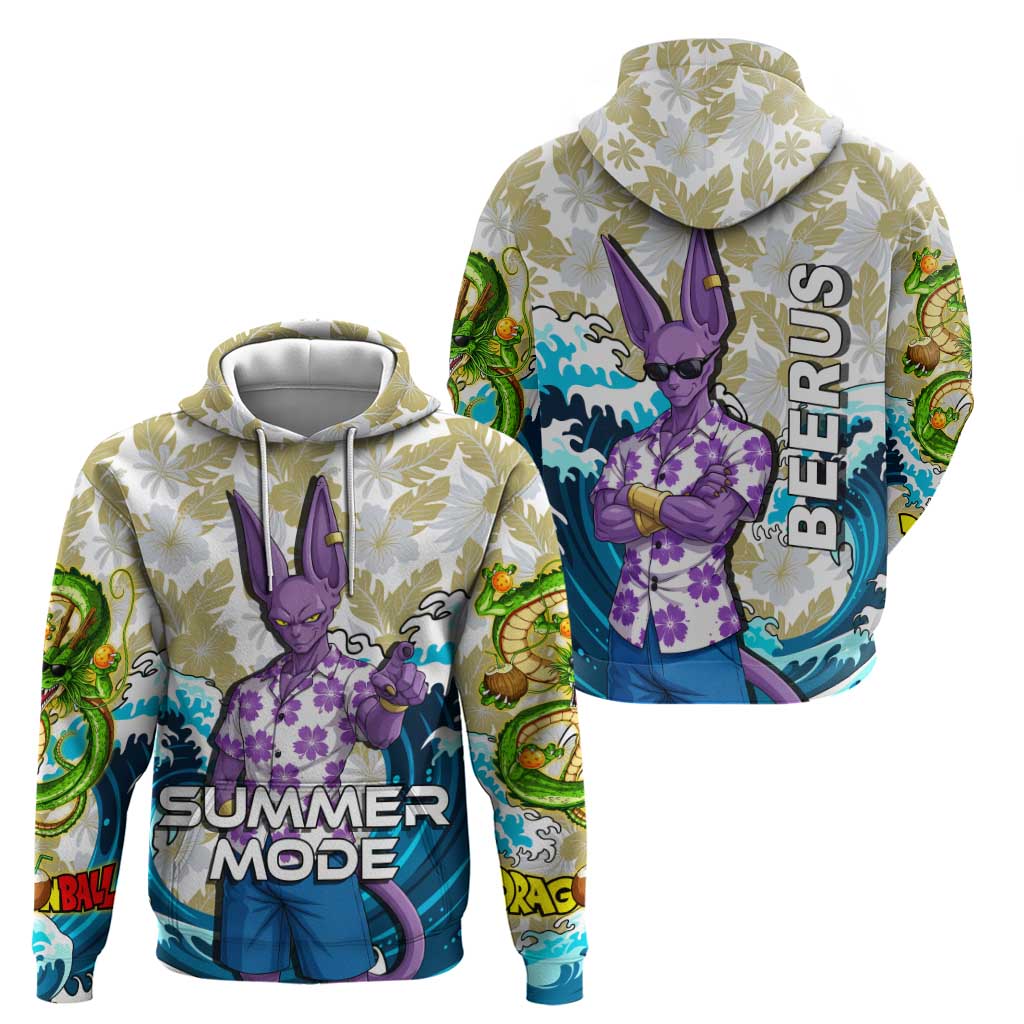 Beerus Dragon Ball Summer Theme Hoodie with Floral Shirt Sunglasses Shenron and Ocean Wave Background - The Mazicc