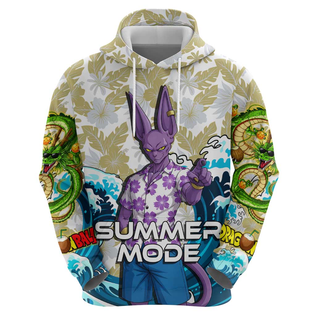 Beerus Dragon Ball Summer Theme Hoodie with Floral Shirt Sunglasses Shenron and Ocean Wave Background - The Mazicc