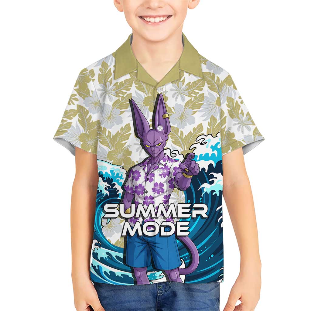 Beerus Dragon Ball Summer Theme Kid Hawaiian Shirt with Floral Shirt Sunglasses Shenron and Ocean Wave Background - The Mazicc