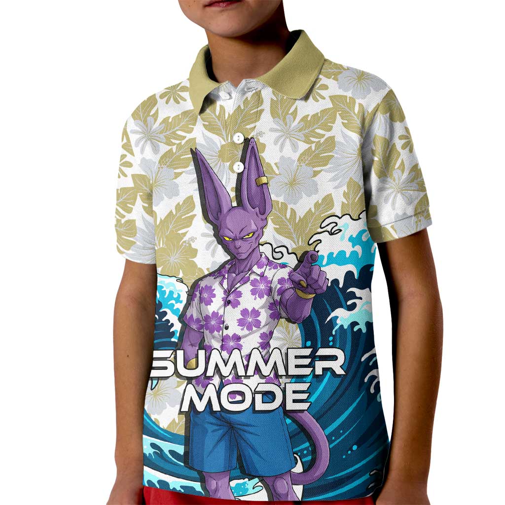 Beerus Dragon Ball Summer Theme Kid Polo Shirt with Floral Shirt Sunglasses Shenron and Ocean Wave Background - The Mazicc