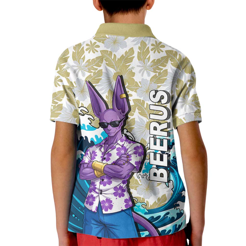 Beerus Dragon Ball Summer Theme Kid Polo Shirt with Floral Shirt Sunglasses Shenron and Ocean Wave Background - The Mazicc