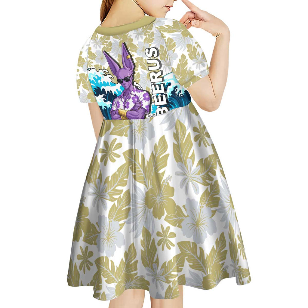 Beerus Dragon Ball Summer Theme Kid Short Sleeve Dress with Floral Shirt Sunglasses Shenron and Ocean Wave Background - The Mazicc