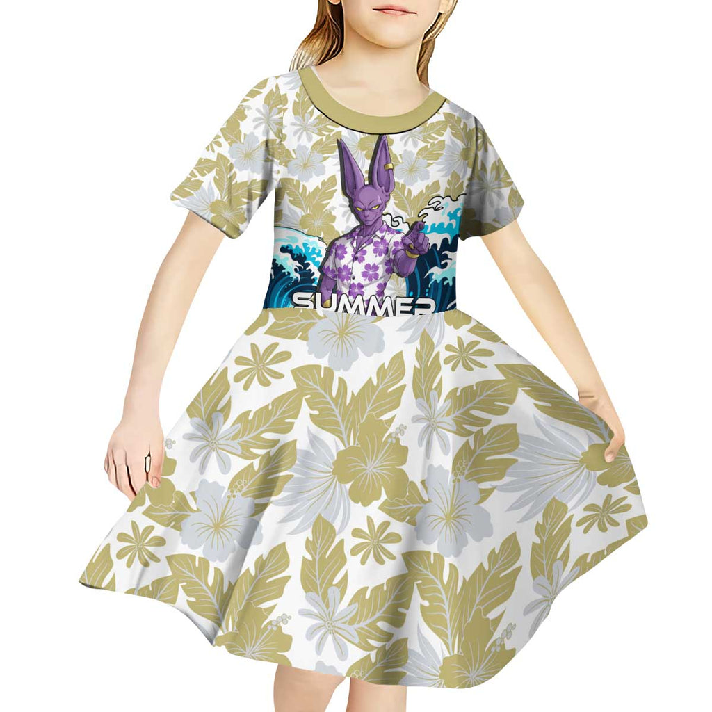 Beerus Dragon Ball Summer Theme Kid Short Sleeve Dress with Floral Shirt Sunglasses Shenron and Ocean Wave Background - The Mazicc