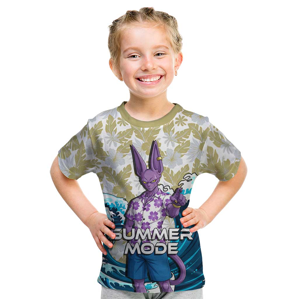 Beerus Dragon Ball Summer Theme Kid T Shirt with Floral Shirt Sunglasses Shenron and Ocean Wave Background - The Mazicc