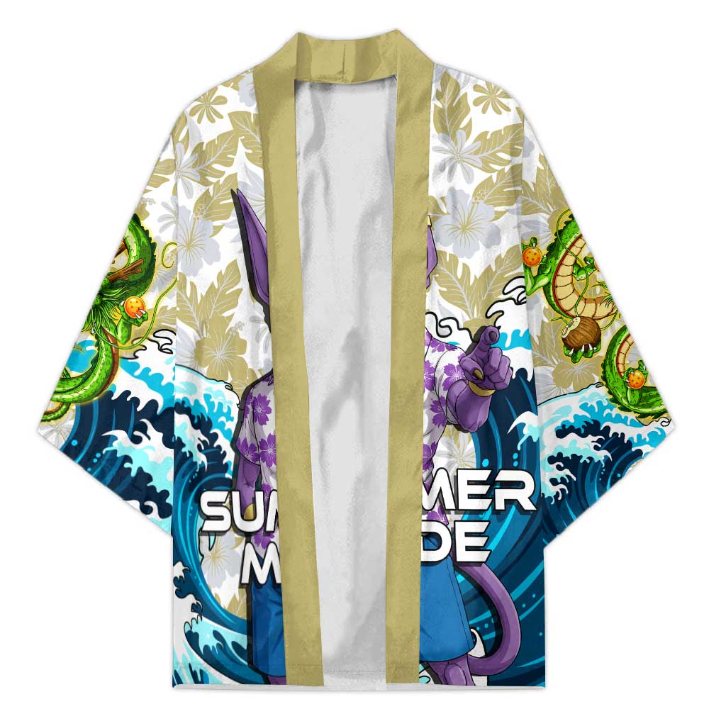 Beerus Dragon Ball Summer Theme Kimono with Floral Shirt Sunglasses Shenron and Ocean Wave Background - The Mazicc