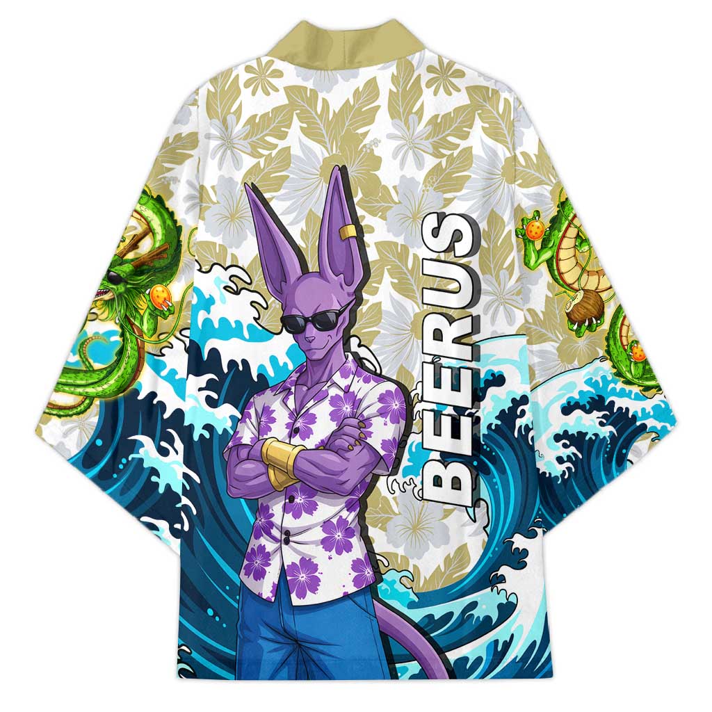 Beerus Dragon Ball Summer Theme Kimono with Floral Shirt Sunglasses Shenron and Ocean Wave Background - The Mazicc