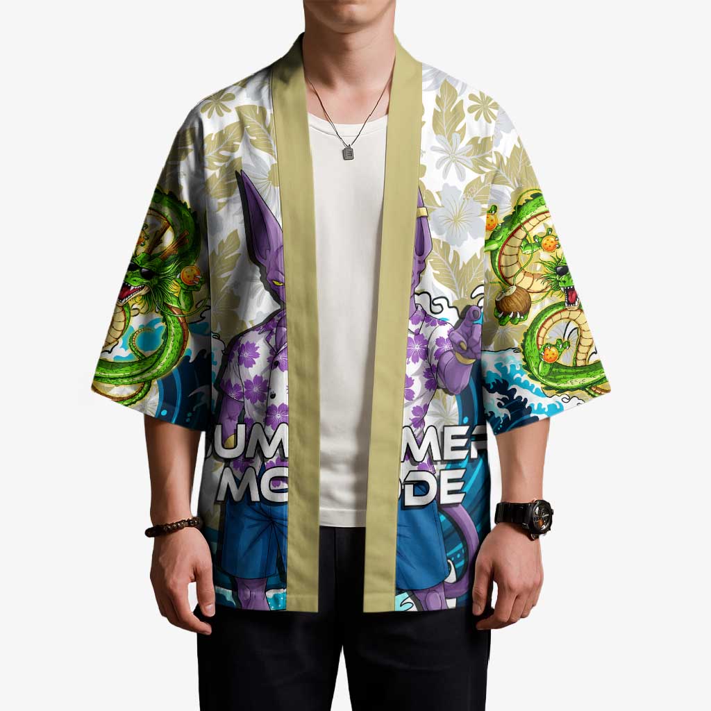 Beerus Dragon Ball Summer Theme Kimono with Floral Shirt Sunglasses Shenron and Ocean Wave Background - The Mazicc
