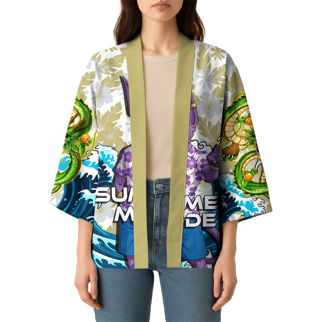 Beerus Dragon Ball Summer Theme Kimono with Floral Shirt Sunglasses Shenron and Ocean Wave Background - The Mazicc