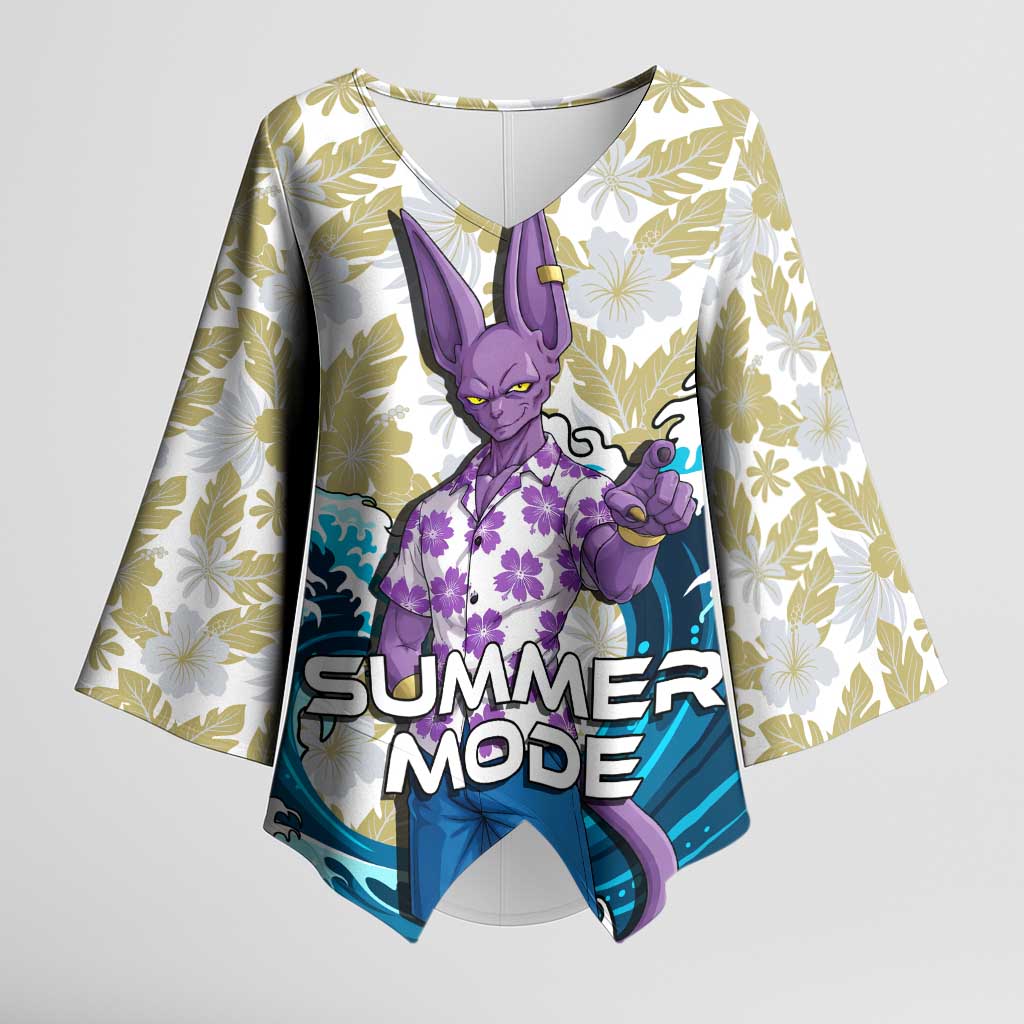 Beerus Dragon Ball Summer Theme Kimono Sleeve Blouse with Floral Shirt Sunglasses Shenron and Ocean Wave Background - The Mazicc