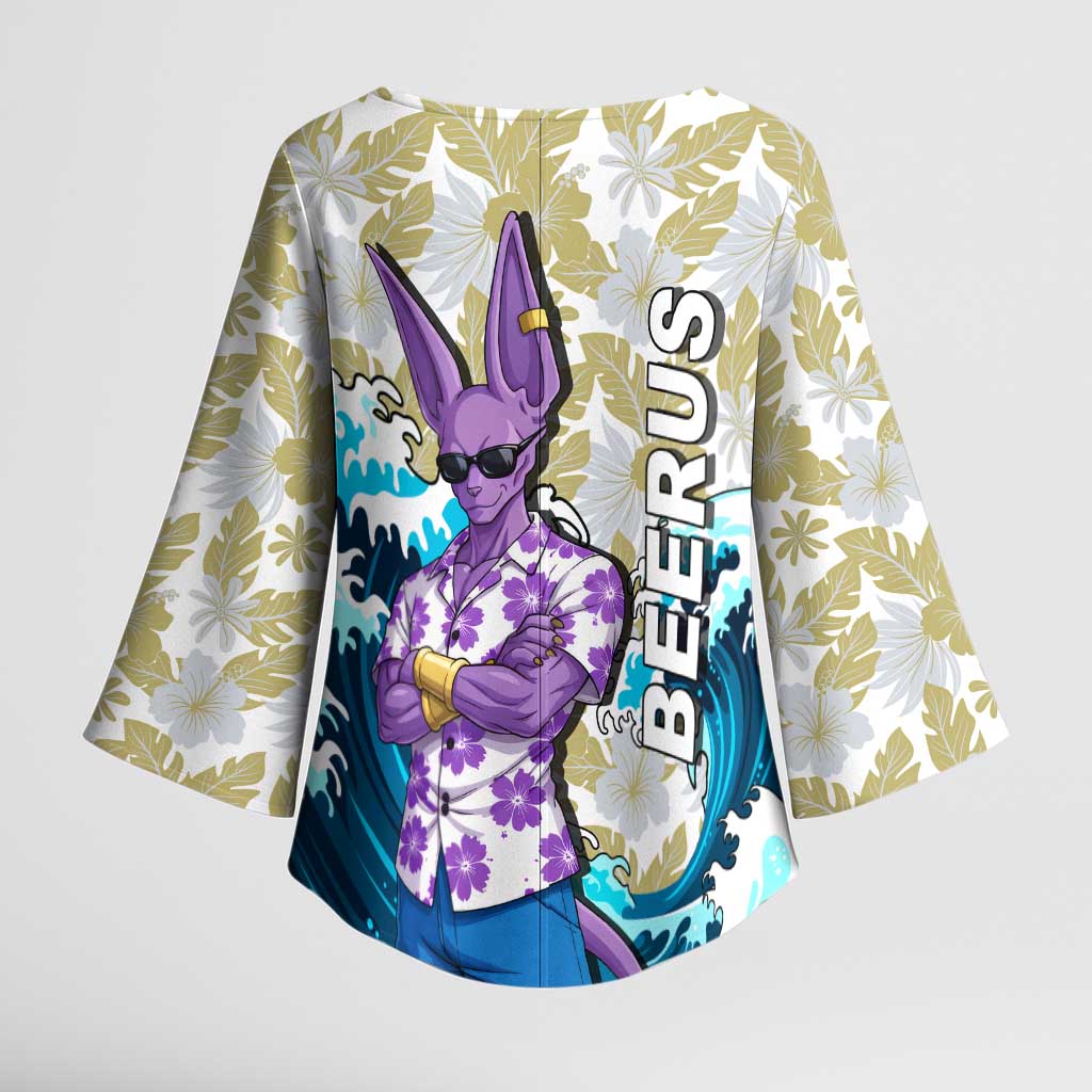 Beerus Dragon Ball Summer Theme Kimono Sleeve Blouse with Floral Shirt Sunglasses Shenron and Ocean Wave Background - The Mazicc