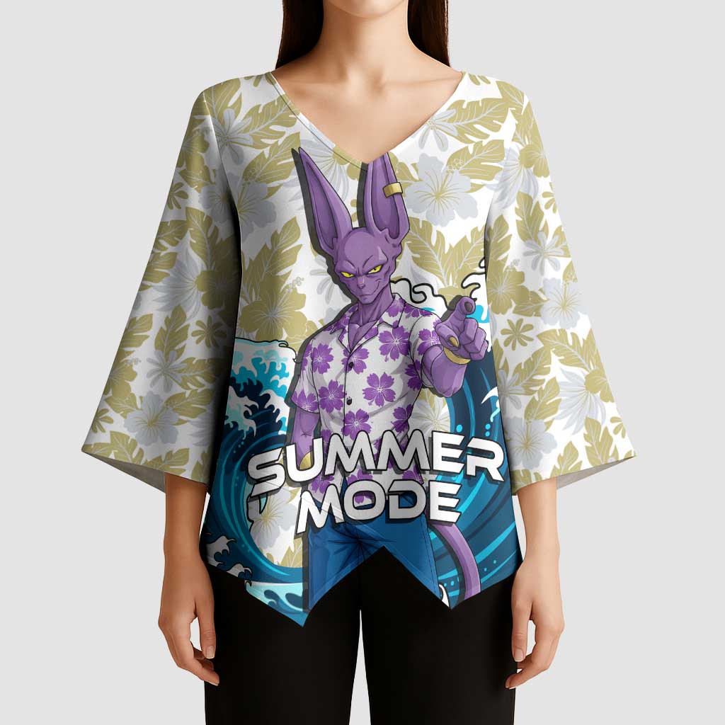 Beerus Dragon Ball Summer Theme Kimono Sleeve Blouse with Floral Shirt Sunglasses Shenron and Ocean Wave Background - The Mazicc
