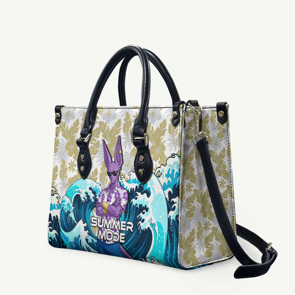 Beerus Dragon Ball Summer Theme Leather Bag with Floral Shirt Sunglasses Shenron and Ocean Wave Background - The Mazicc
