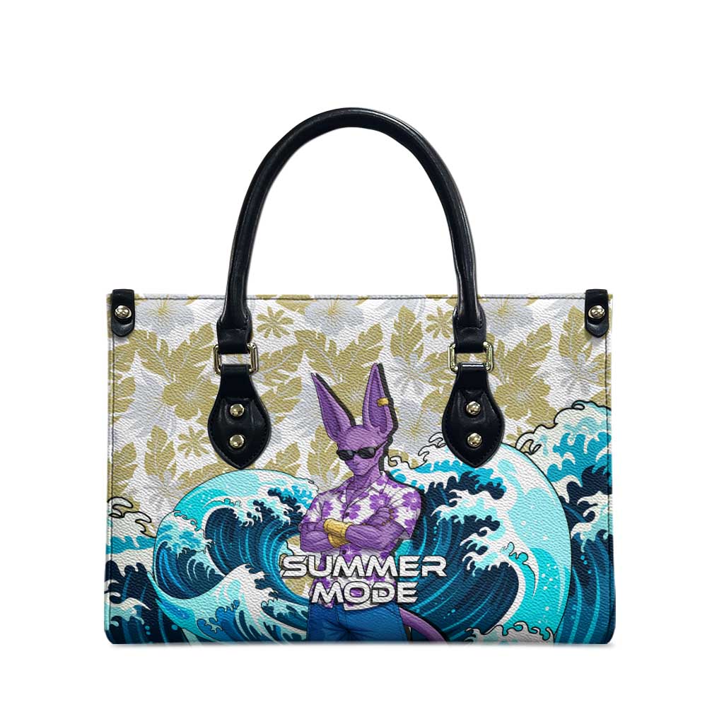 Beerus Dragon Ball Summer Theme Leather Bag with Floral Shirt Sunglasses Shenron and Ocean Wave Background - The Mazicc