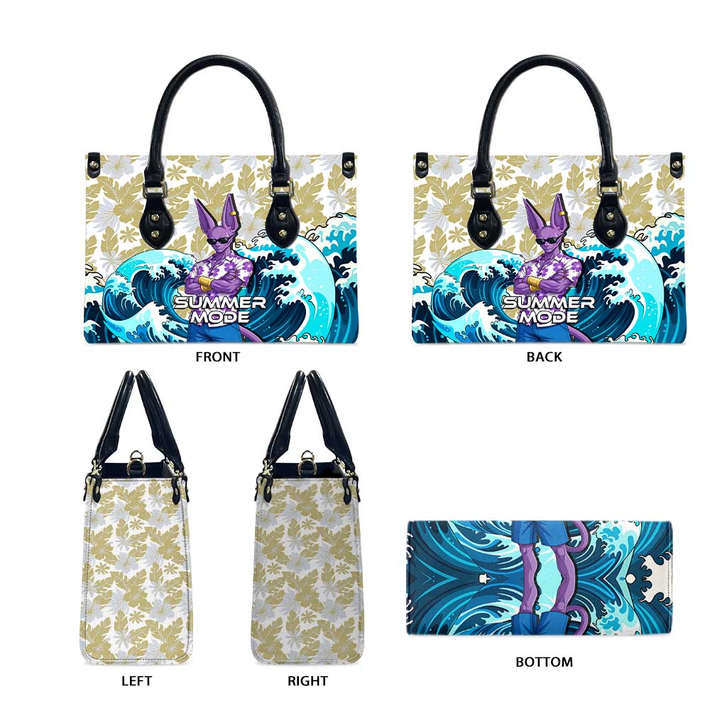 Beerus Dragon Ball Summer Theme Leather Bag with Floral Shirt Sunglasses Shenron and Ocean Wave Background - The Mazicc