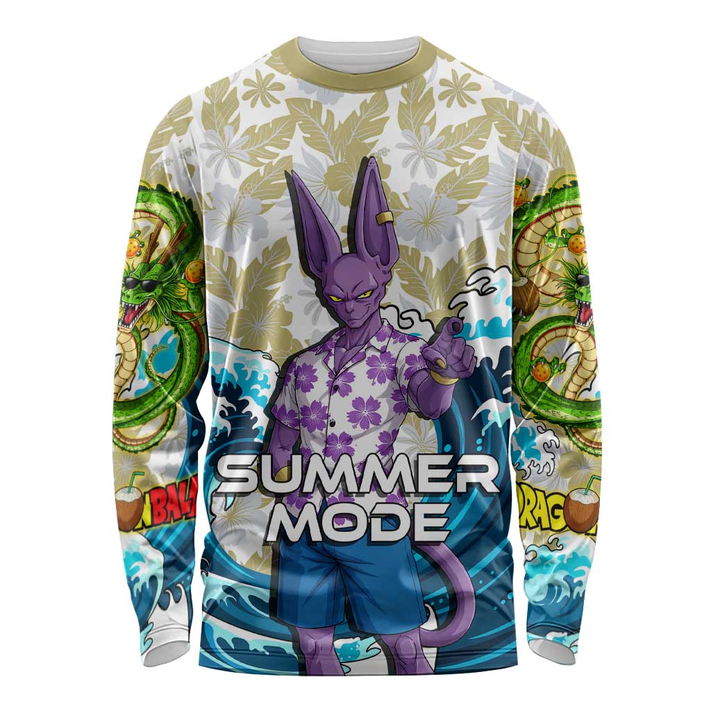 Beerus Dragon Ball Summer Theme Long Sleeve Shirt with Floral Shirt Sunglasses Shenron and Ocean Wave Background - The Mazicc