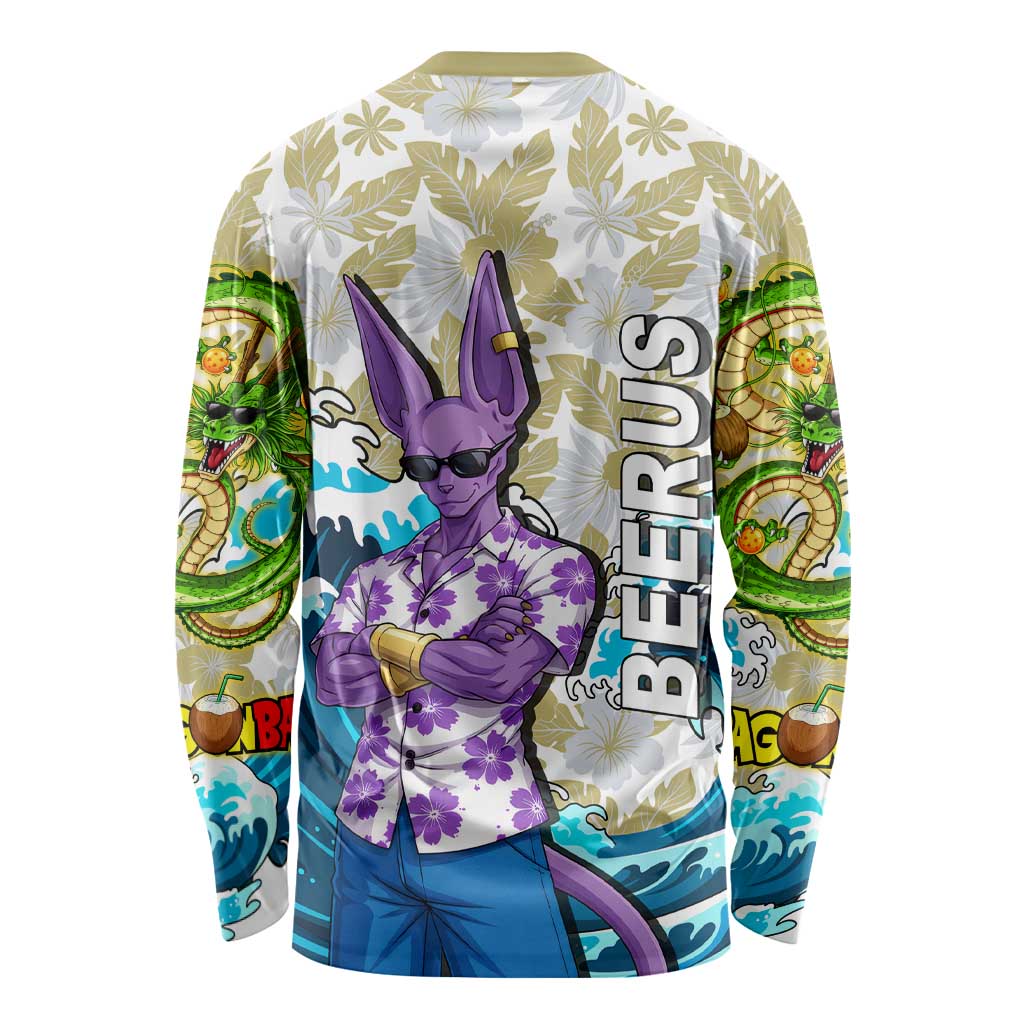 Beerus Dragon Ball Summer Theme Long Sleeve Shirt with Floral Shirt Sunglasses Shenron and Ocean Wave Background - The Mazicc