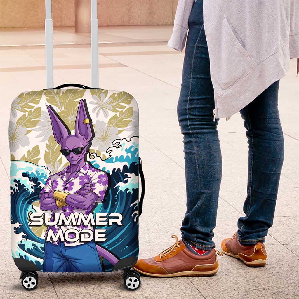 Beerus Dragon Ball Summer Theme Luggage Cover with Floral Shirt Sunglasses Shenron and Ocean Wave Background - The Mazicc