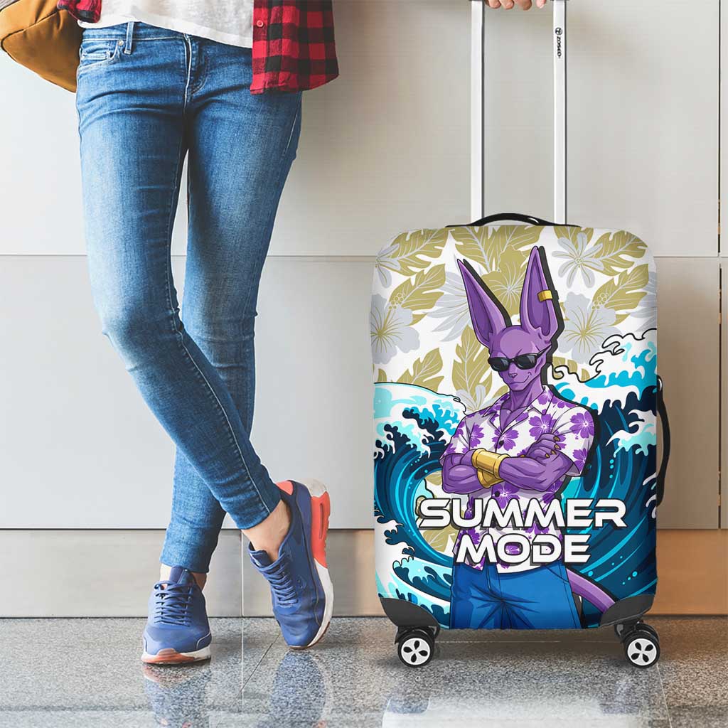 Beerus Dragon Ball Summer Theme Luggage Cover with Floral Shirt Sunglasses Shenron and Ocean Wave Background - The Mazicc