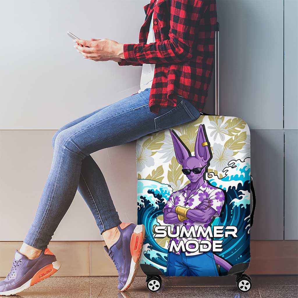 Beerus Dragon Ball Summer Theme Luggage Cover with Floral Shirt Sunglasses Shenron and Ocean Wave Background - The Mazicc